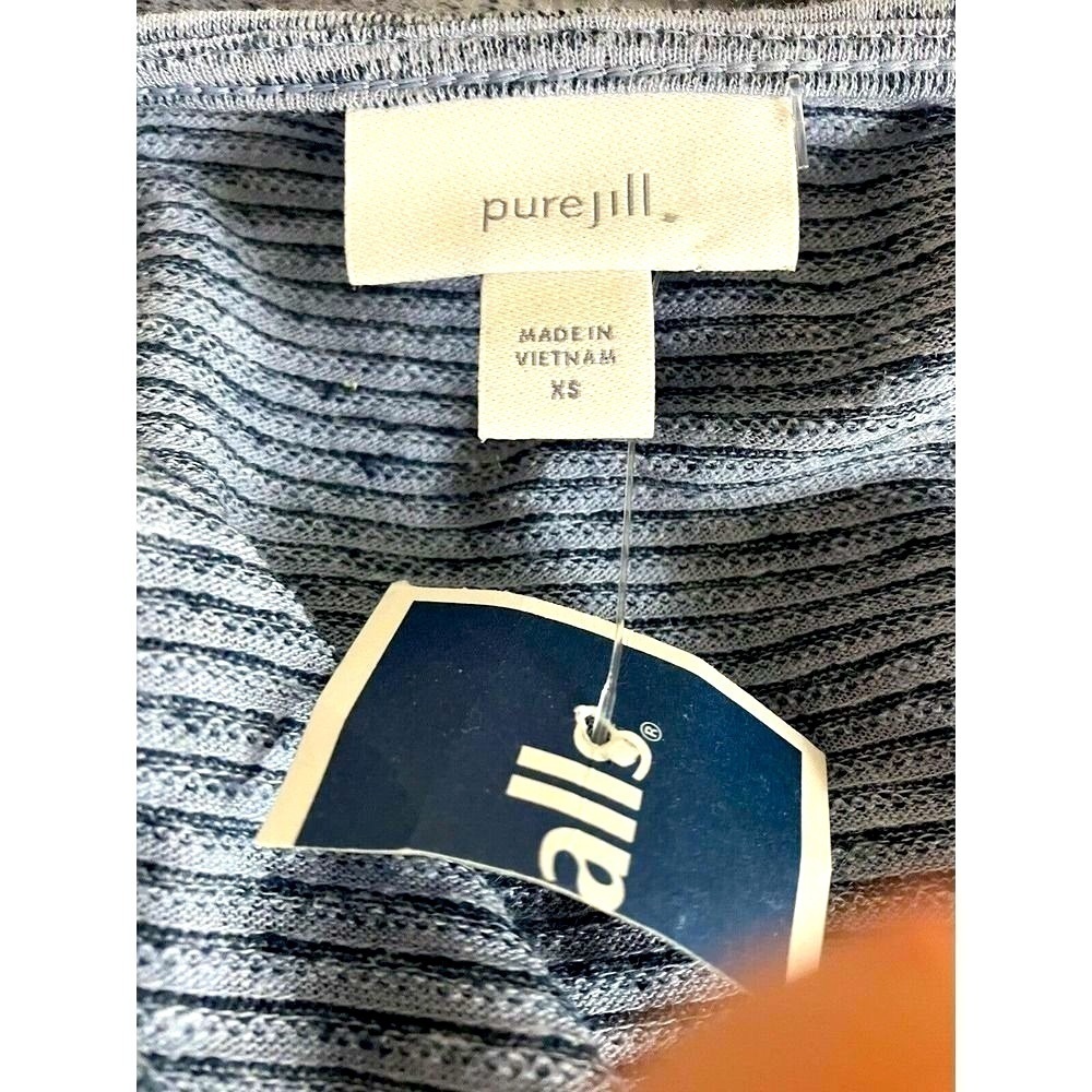PURE JILL Womens Stripe Tie Front Top SIZE XS Short Sleeve Linen Modal Blue NEW - Picture 7 of 8